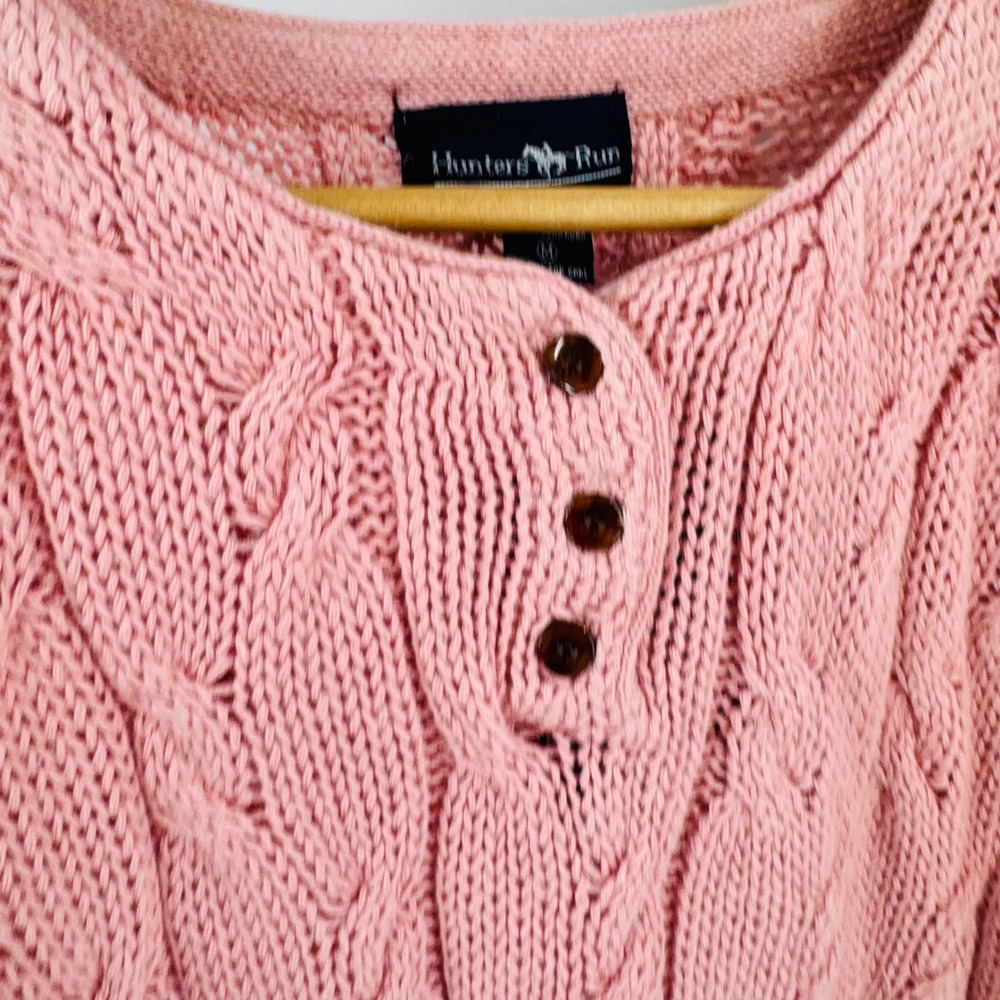 Vintage Hunters Run Henley Sweater Chunky Knit Size M Cottage Coastal Granny - Picture 6 of 7